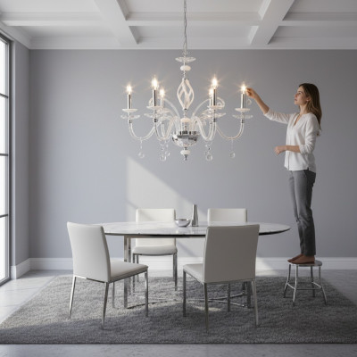 Lámpara de techo de lujo, blanco, candelabro, lámpara de techo, lámpara de araña, lámpara de cristal.