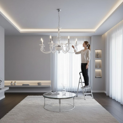 Lámpara de techo Lüster de cristal de lujo Lámpara de araña blanco Candelabro