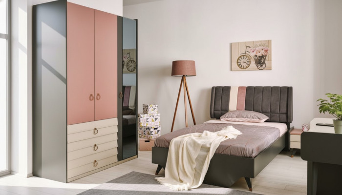 Juego de dormitorio cama mesita de noche armario moderno conjunto de lujo Setra.