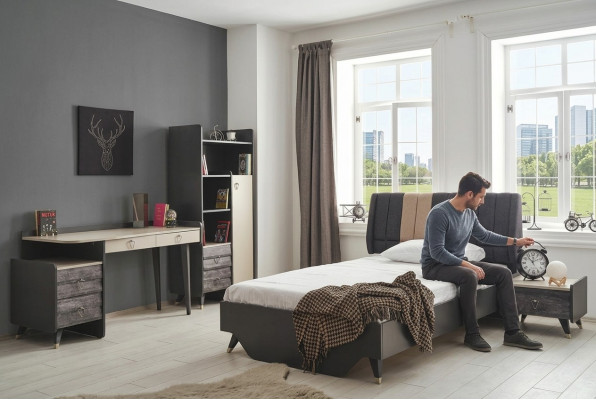 Juego de dormitorio de lujo elegante. Cama librería