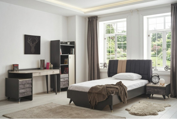 Juego de dormitorio de lujo elegante. Cama librería