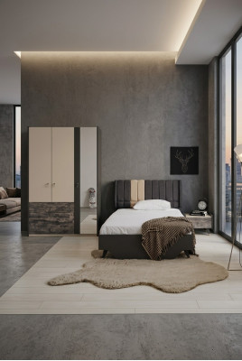 Lujoso conjunto de dormitorio elegante Delta cama mesita de noche armario