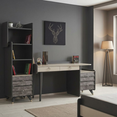 Moderno y lujoso escritorio de madera gris para dormitorio, elegante y nuevo.