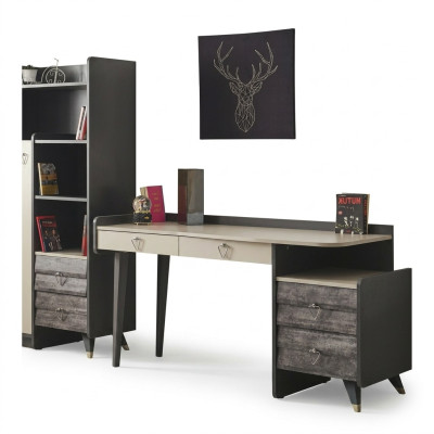 Moderno y lujoso escritorio de madera gris para dormitorio, elegante y nuevo.