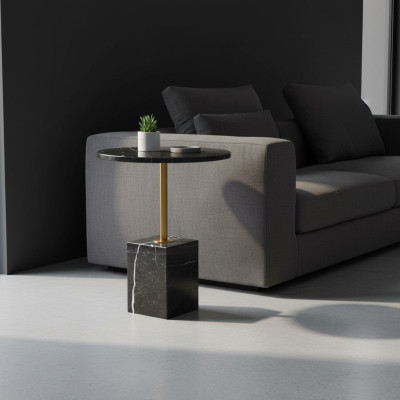 Mesa auxiliar redonda de alta calidad color negro, elegante, nueva y lujosa.