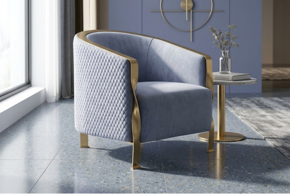 Moderno y lujoso sillón gris muebles sofá de televisión silla de club tapizada de metal