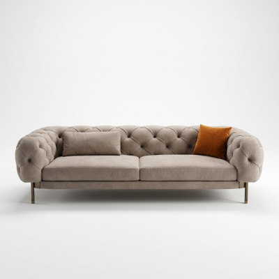 Sofá de 3 plazas de lujo en beige, diseño de sofás con tapizado de cuero artificial nuevo y moderno.
