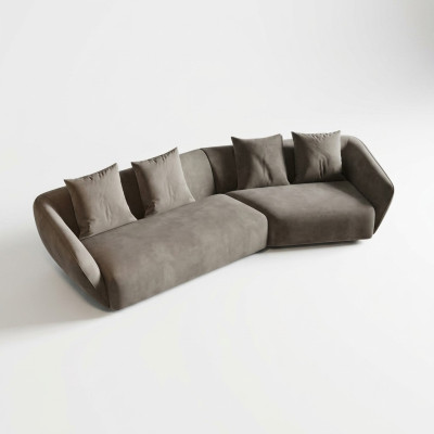 Exclusivo sofá de 4 plazas de lujo de tela, muebles textiles modernos, color gris.