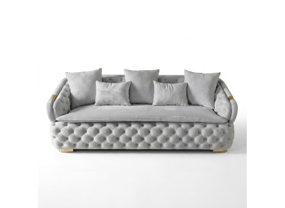 sofá de tela Chesterfield de lujo de 3 plazas en gris, diseño moderno y nuevo