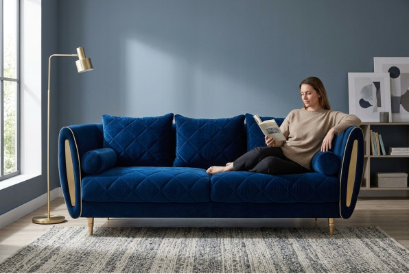 Diseño azul 2 plazas Sofás relax Sofá Textil Acolchado Sofá Tela.