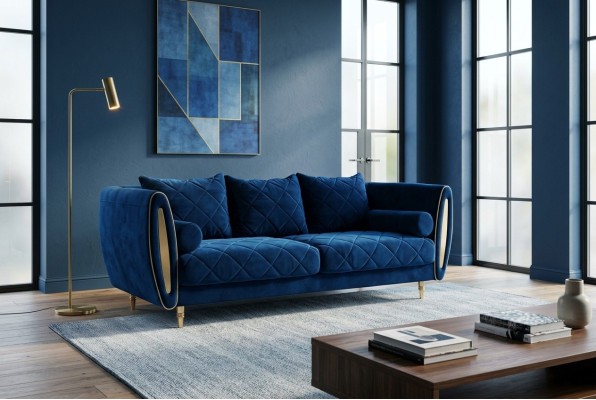 Diseño azul 2 plazas Sofás relax Sofá Textil Acolchado Sofá Tela.