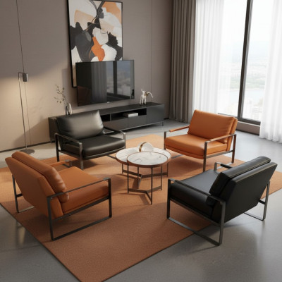 Silla tapizada asiento Diseño moderno Cuero Sillón Lounge lujo Sala de estar
