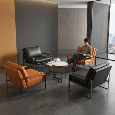 Elegante 4 sillones tapizados asientos modernos de diseño de sillón de cuero Lounge de lujo