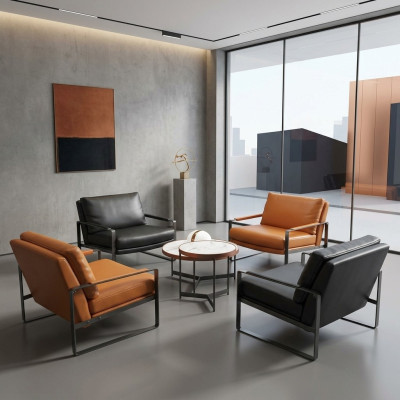 Elegante 4 sillones tapizados asientos modernos de diseño de sillón de cuero Lounge de lujo