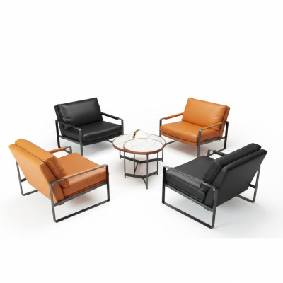 Elegante 4 sillones tapizados asientos modernos de diseño de sillón de cuero Lounge de lujo
