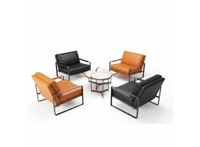 Elegante 4 sillones tapizados asientos modernos de diseño de sillón de cuero Lounge de lujo