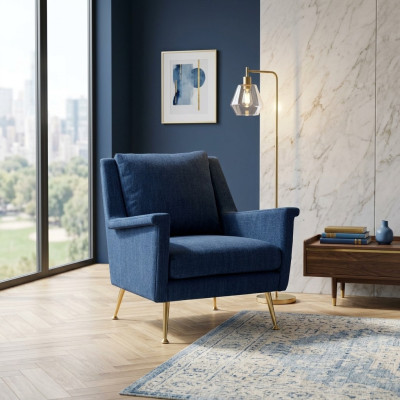 Diseño de lujo Silla azul Sillón Sofá de televisión de 1 plaza Sofá de tela textiles