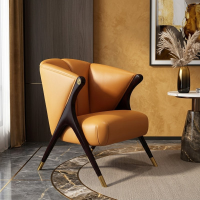 Diseño de lujo Naranja Sillón Silla Sofá de 1 plaza Chaise de televisión de cuero artificial