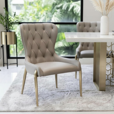 Silla de metal Chesterfield de un solo asiento en beige Sillas de comedor de lujo Silla moderna