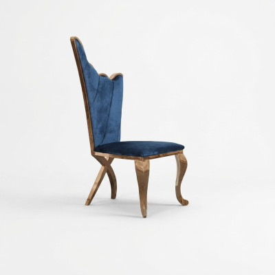 Elegante sillón azul con diseño de cojín de asiento tapizado en metal y textiles de estilo moderno.
