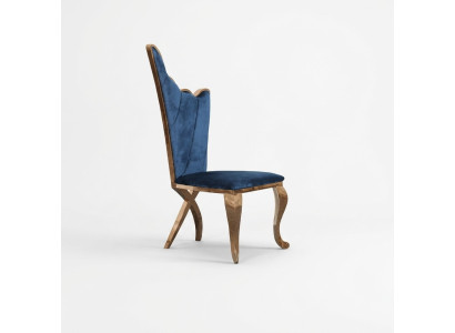 Elegante sillón azul con diseño de cojín de asiento tapizado en metal y textiles de estilo moderno.