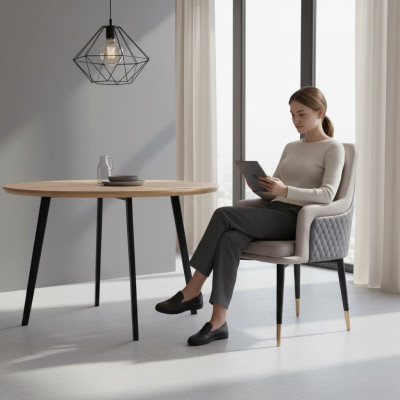 Sillas de comedor sala de estar de lujo gris silla con patas de madera moderna nueva