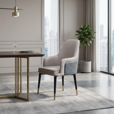 Sillas de comedor sala de estar de lujo gris silla con patas de madera moderna nueva