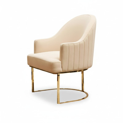 Sillas de comedor, sala de estar de lujo en beige con metal moderno nuevo.