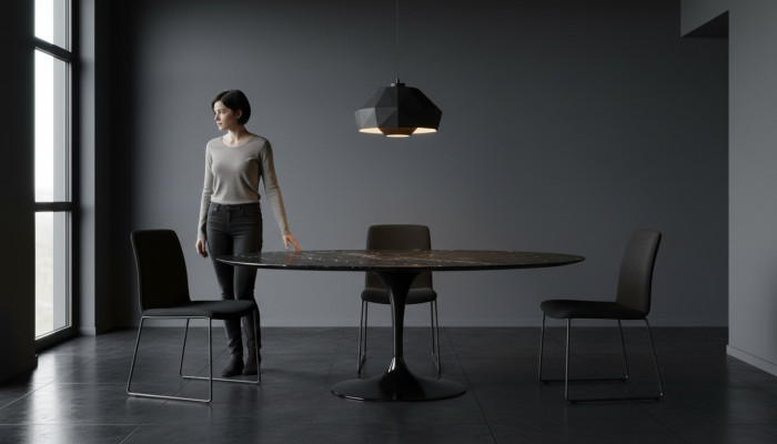 Muebles de comedor Mesa de comedor Negra Diseño de mesa Mesas Muebles de lujo Redonda Nuevo