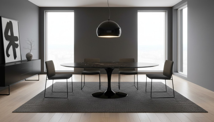 Muebles de comedor Mesa de comedor Negra Diseño de mesa Mesas Muebles de lujo Redonda Nuevo