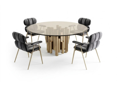 Mesa de comedor redonda de vidrio dorado de diseñador, mesas redondas modernas de lujo.