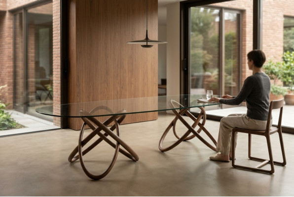Diseñador Mesa de comedor moderna de lujo Ovalada Mesa de vidrio Muebles de vidrio Nuevo