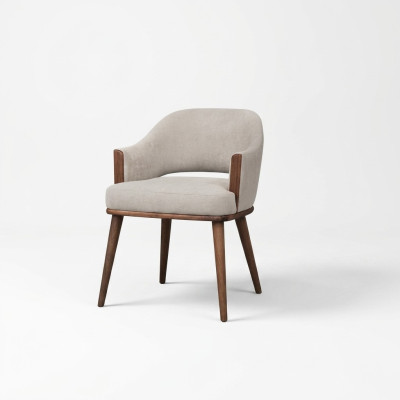 Silla de tapizado beige estructura de madera silla de cocina con respaldo de apoyo y reposabrazos