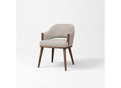 Silla de tapizado beige estructura de madera silla de cocina con respaldo de apoyo y reposabrazos