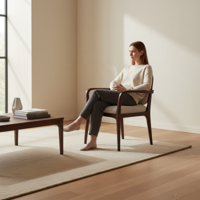 Diseñador de silla tapizada gris para comedor Muebles Estructura de madera marrón Sillón Silla