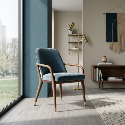 Silla de comedor azul de diseñador, muebles de comedor, silla de cocina, silla con respaldo.