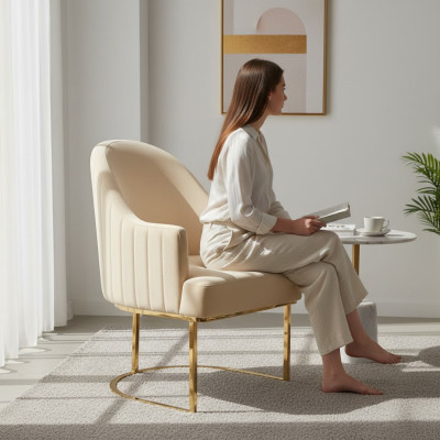 Silla de comedor beige diseñador de una sola plaza tela muebles sillas tapizadas