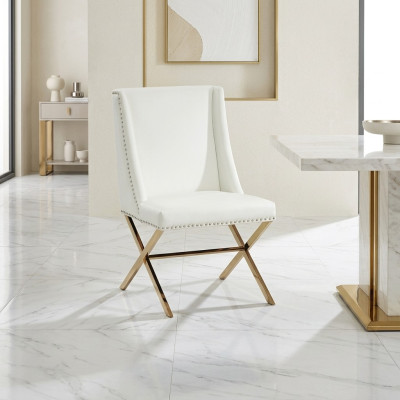 Silla de comedor blanca de diseñador, mueble textil de acero inoxidable de una plaza.