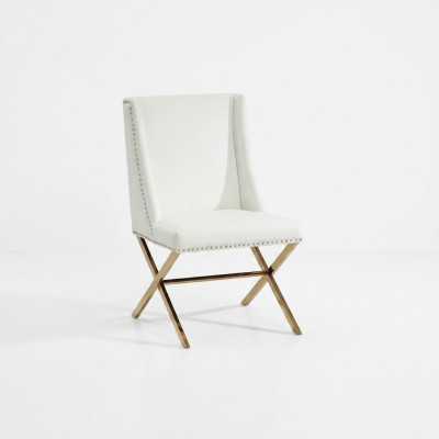 Silla de comedor blanca de diseñador, mueble textil de acero inoxidable de una plaza.