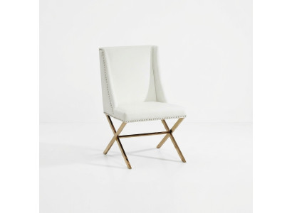 Silla de comedor blanca de diseñador, mueble textil de acero inoxidable de una plaza.