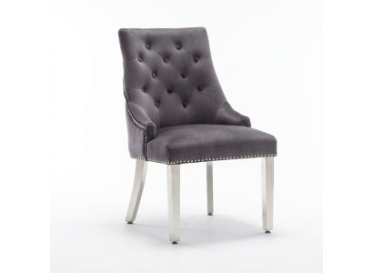 Silla de comedor Chesterfield gris, silla tapizada de tela, una plaza de lujo.