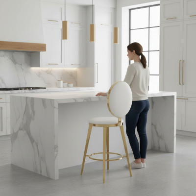 Diseñador Silla tapizada blanca Muebles de comedor Lujo Textil Individual