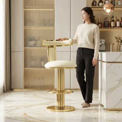 Silla de comedor blanca de diseñador con estructura de acero inoxidable, silla individual de metal.
