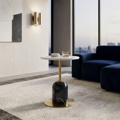 Mesa auxiliar de metal blanco y negro para sala de estar, mesa redonda auxiliar.
