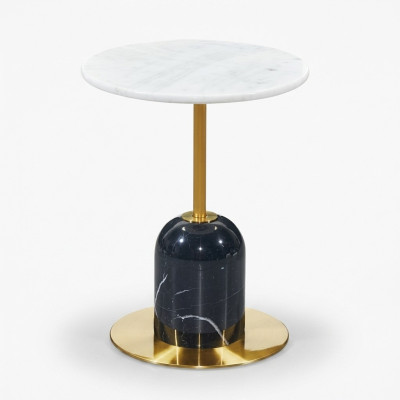 Mesa auxiliar de metal blanco y negro para sala de estar, mesa redonda auxiliar.