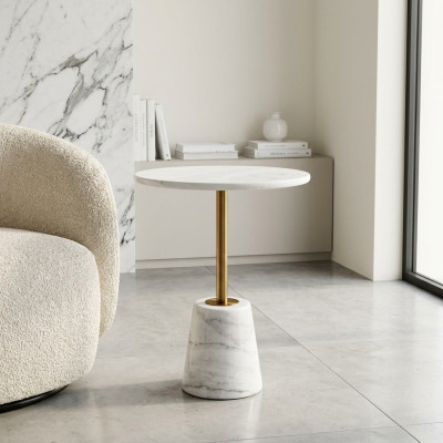 Mesa redonda blanca de mármol con muebles de metal mesas auxiliares mesa de diseñador.