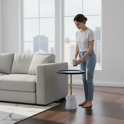 Mesa auxiliar moderna en blanco y negro para sala de estar. Mesas de almacenamiento, mesa auxiliar, mesa.