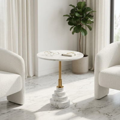 Mesa auxiliar redonda blanca de lujo moderna para sala de estar, nueva.