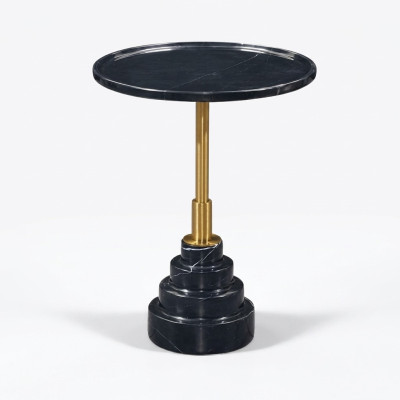 Mesa de centro negra moderna de lujo de mármol mesas auxiliares redondas de sala de estar.