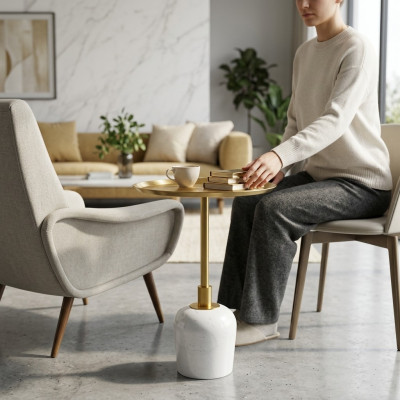 Mesa de café redonda con estilo, de alta calidad. Mesa auxiliar de diseño nueva.